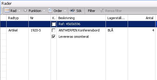 textraderna som hör till artikeln ändå skrivits ut. Detta har lösts på följande sätt: Funktion kopplar ihop fritextrader och extratextrader med artikelrader.