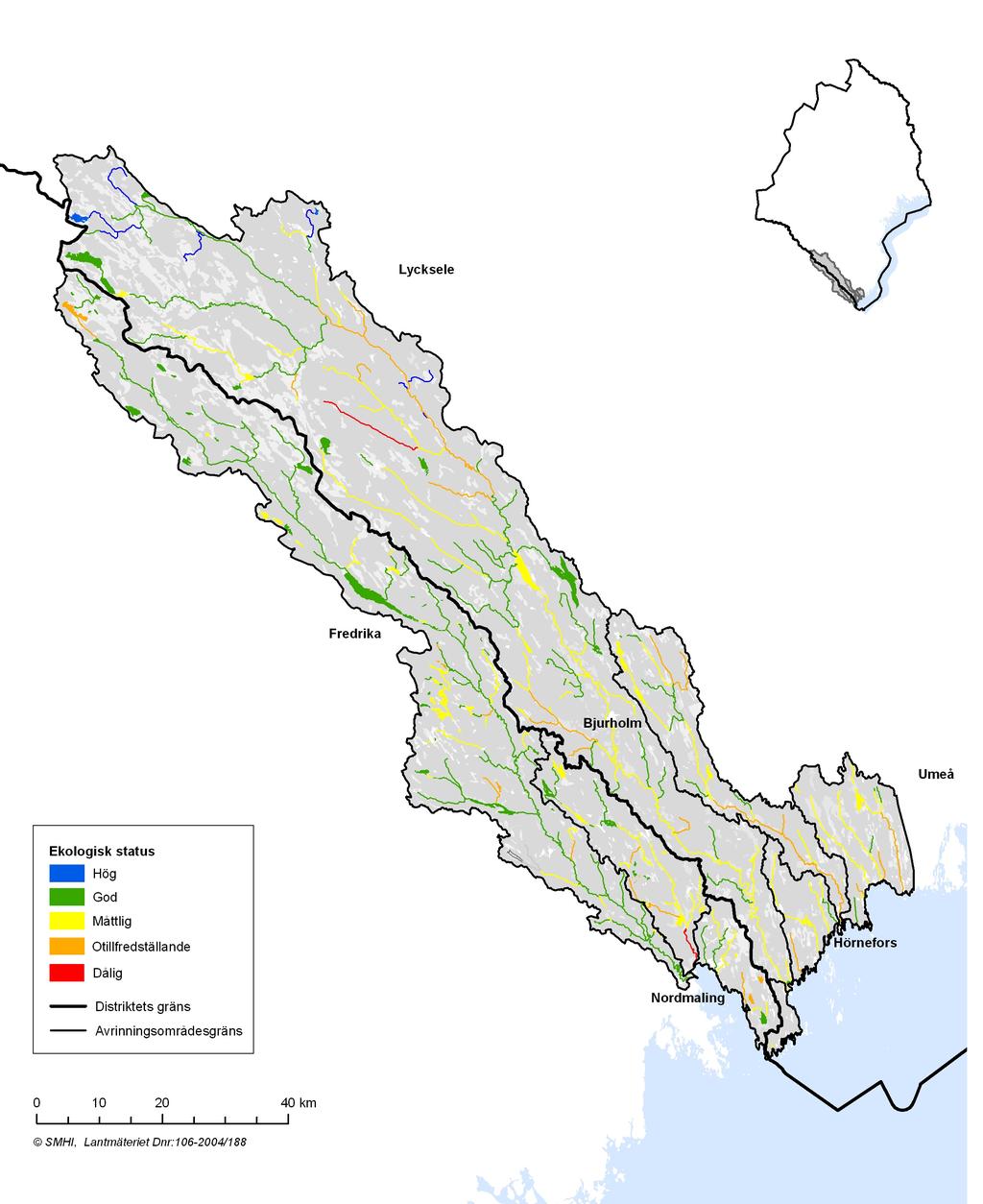Sjöar och vattendrag Ekologisk status Bedömning baseras på kartläggning av