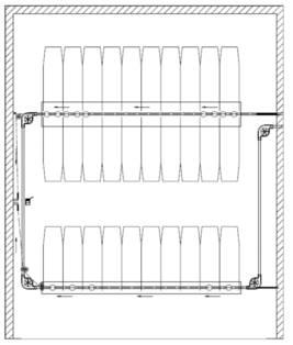 106 stk. 10 liter volumendoserer. Nedløb med 12 cm stålrør og beslag. Udløsersystem til volumendoserer (VD 5) Snoren fra kuglen monteres på pianotråd.