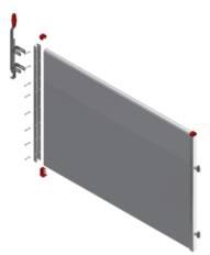 4 små låger leveres med plastplanke og lodrette tremmer. Inventaret kan tilpasses gulvfald. Inventar stabiliseres med 50 x 50 x 5 ben til påboltning.