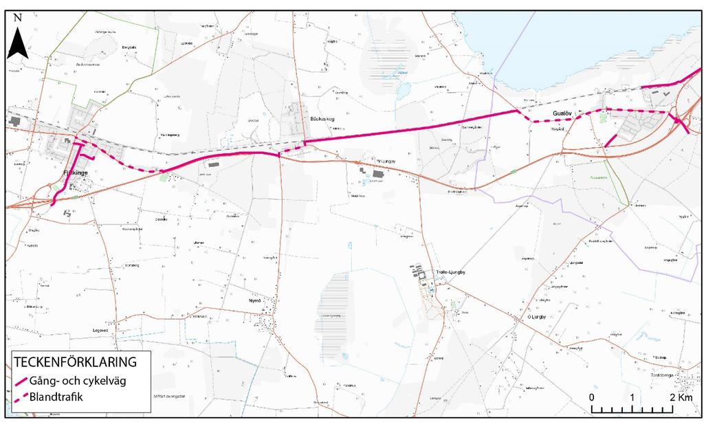 Figur 8 Befintliga gång- och cykelvägar inom området. 5. Bedömning av landskapets känslighet och potential Nedan beskrivs värderingar av de värden som redovisats tidigare i PMet sammanställts.