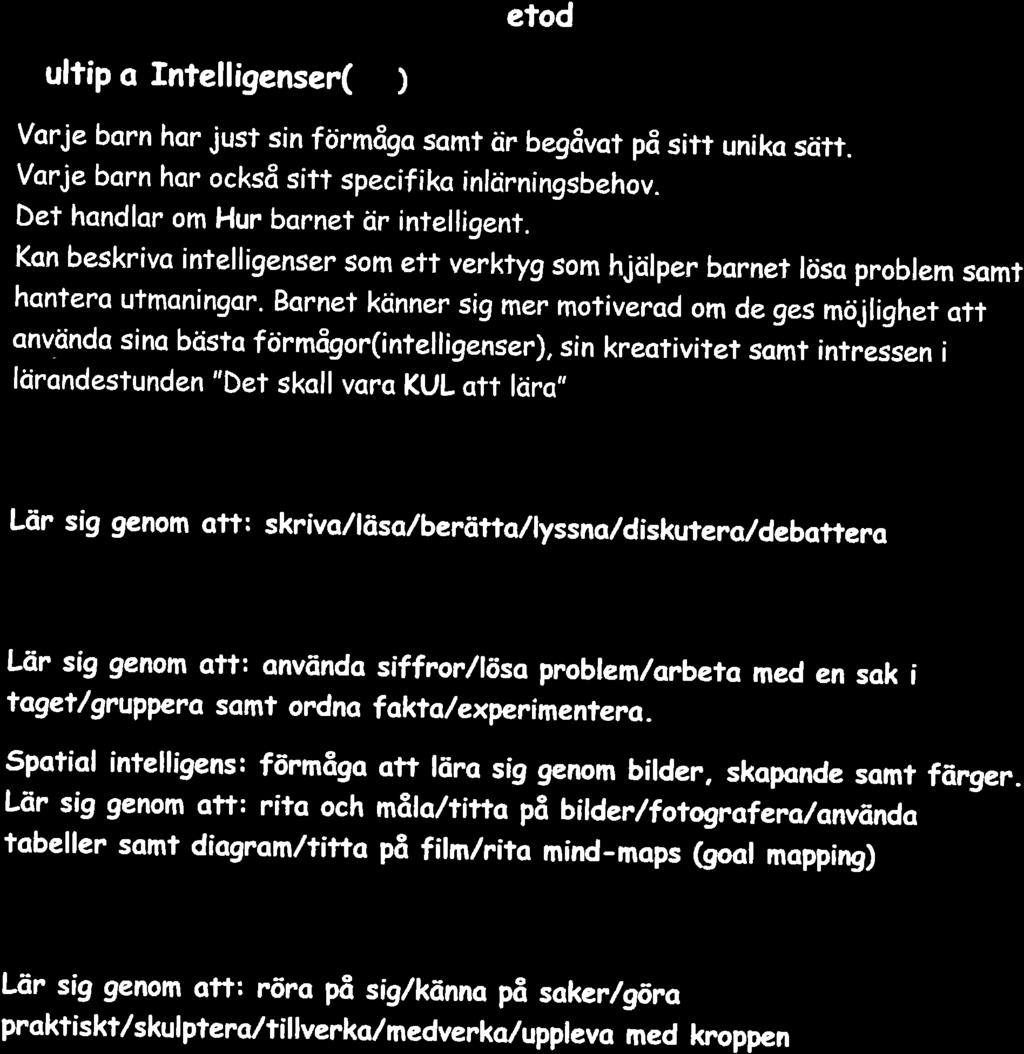 A,letod lrlultip I o Intel I i,genser(rllf ) vorje born har just sin förmågc sqmt ör begåvct på sitt unika sött. Varje born hor ocksä sitt specifika inlörningsbehov.