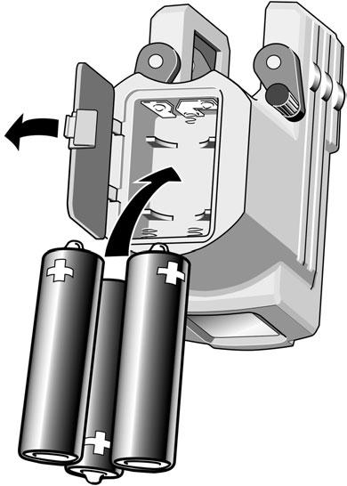 Batteribytel Öppna batterilocket (7) i pilens riktning, sätt i