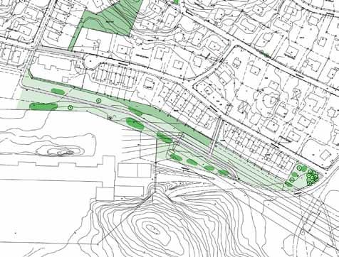 Ställverket är delvis avskärmat med vegetation. Analys Parkstråket upplevs som isolerat och otryggt.