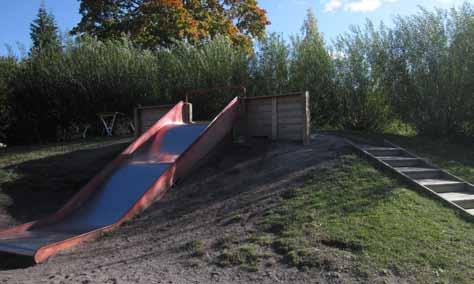 Det valnötsträd som är planterat i grusytan mår inte bra och bör bytas mot en tåligare art som på sikt skänker skugga åt denna annars öppna plats.