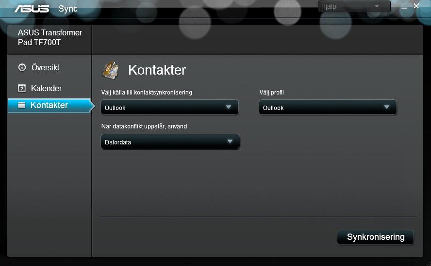 4. Klicka på posten du vill synkronisera och klicka på Synkning vald eller klicka på Markera alla för att