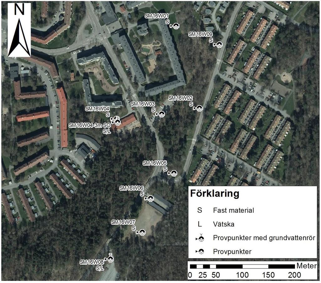Figur 3 Provpunkter Järnbrott 758:574 6 LABORATORIEANALYSER Laborationsanalyser av jord Tungmetaller (As, Ba, Pb, Cd, Co, Cu, Cr, Ni, V, Zn och Hg) Organiska ämnen (fraktionerade alifater,