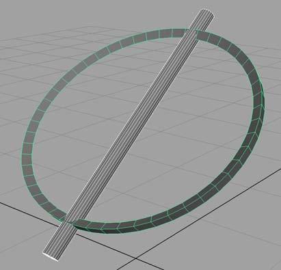 Halva torusen kan man sedan kapa bort genom att först bygga en kub och sedan ta Polygons Booleans Difference mellan torusen och kuben. Markera först torusen, sedan kuben!
