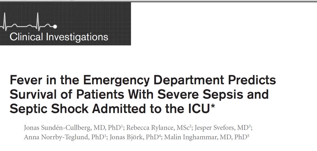 Sepsisregistret 2005- feb 2015 (2225 pat) Mer än 50% av patienterna hade en kroppstemperatur under 38,3 Bland vitala tecken förutsåg