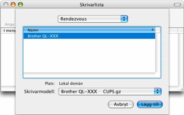 9- Välj QL-XXX i listan och klicka på [Lägg till] en gång till för att lägga till skrivaren i