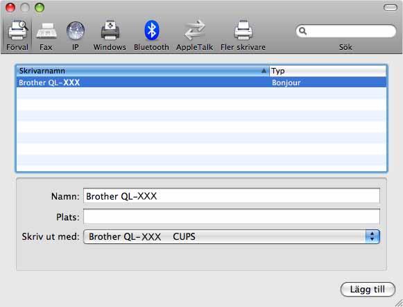 Välj QL-XXX i listan och klicka på [Lägg till] en gång till för att lägga till skrivaren i skrivarinställningen.