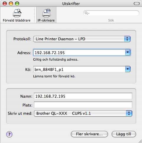 Skriv in skrivarens IP-adress i rutan Address.