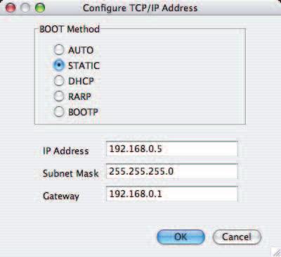 Ange IP-adress, nätmask och gateway, och klicka sedan på [OK].