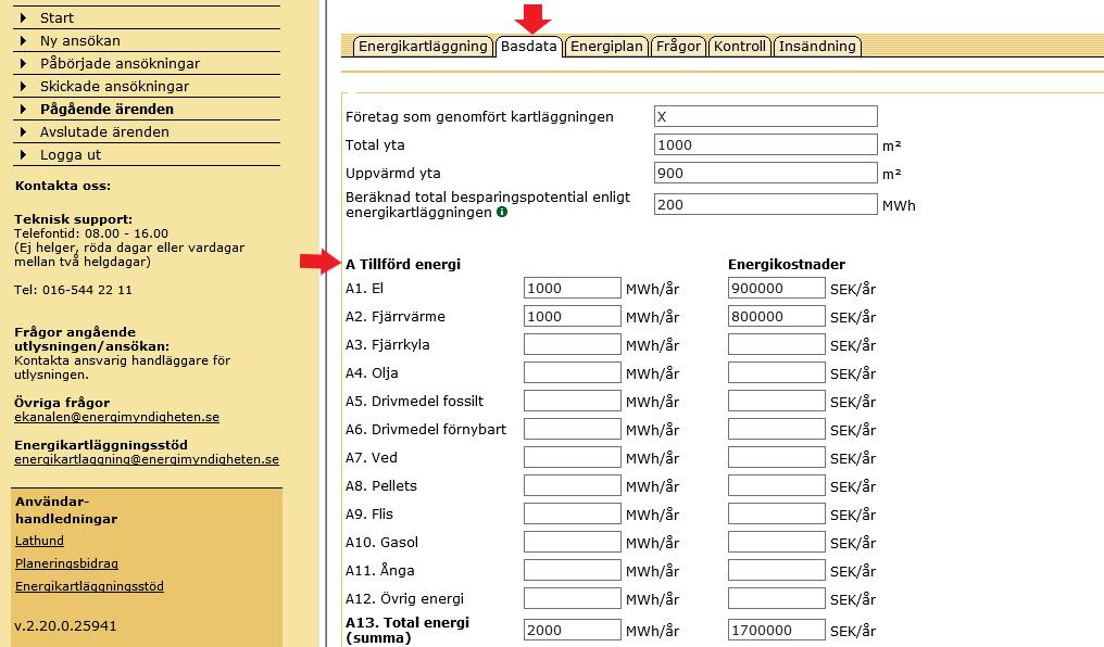 15 (23) Steg 4: Skapa en energiplan Under denna flik skapar du företagets energiplan.