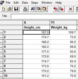 I nästa steg ( Enter and edit data ) importerar vi datafilen height_weight.