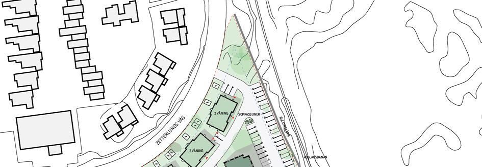 6 Framtida markanvändning Fastigheten avses bebyggas med bostäder (radhus/kedjehus och flerfamiljshus) med en gemensam parkering och grönytor.