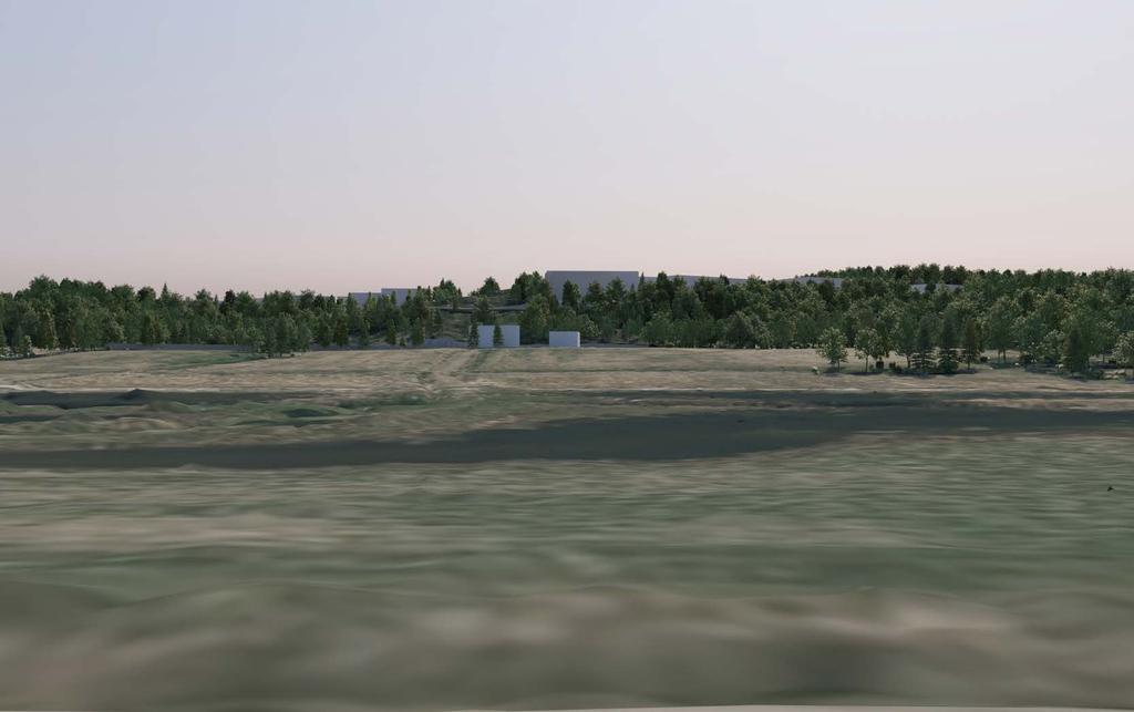 5 VISUALISERIGAR 5.4 FRÅ E6:A Y VERKSAMHET Y VERKSAMHET Kameraposition 4. Visualisering tagen från en punkt belägen öster om planområdet, från den öppna naturmarken.
