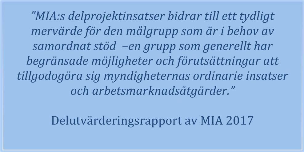 stöd för personer som står långt från arbetsmarknaden. Varje samordningsförbund medfinansierar ett eget delprojekt med deltagare.