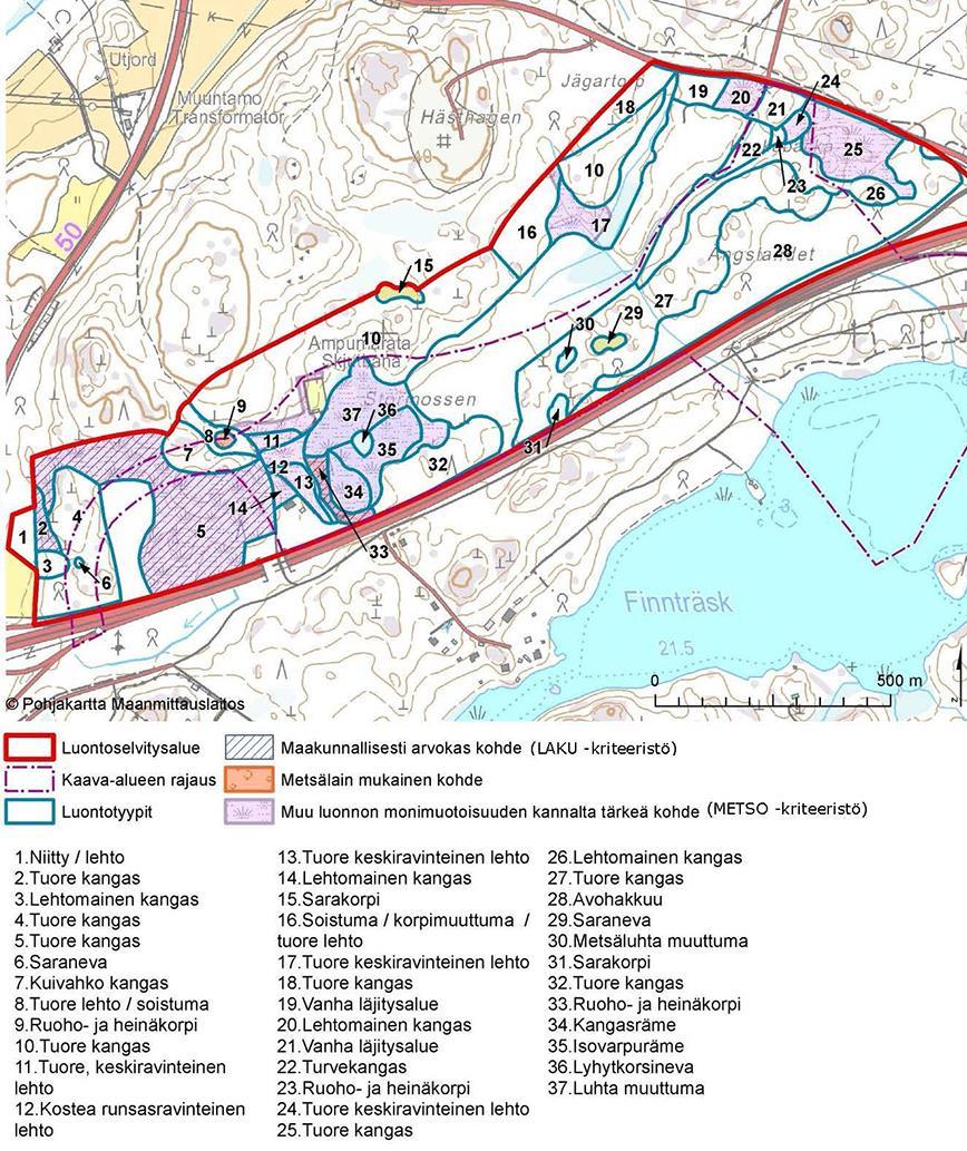 Objekt som är naturvårdsmässigt viktiga eller viktiga för naturens mångfald På planläggningsområdet finns ört- och hökärr som räknas till särskilt viktiga livsmiljöer enligt 10 i skogslagen.