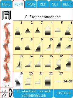 Pictogramsömmar Tryck Meny C på huvudmenyn för att välja pictogramsömmar.