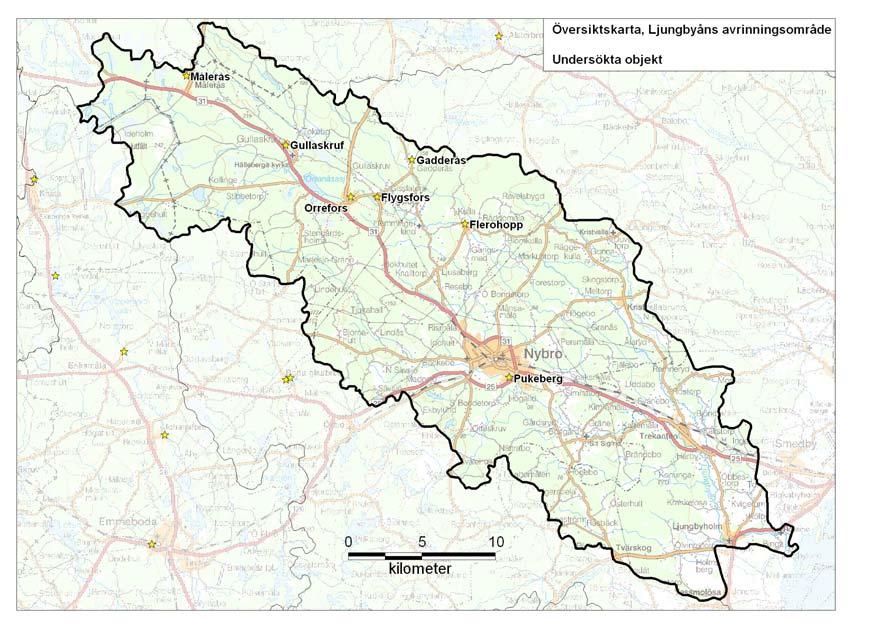 Dnr 577-11784-05 2 OMRÅDESBESKRIVNING 2.1 Orientering Föreliggande rapport behandlar undersökningar i Ljungbyåns avrinningsområde. Avrinningsområdet är nästan och helt hållet beläget inom Kalmar län.