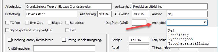 Fyll sedan i övriga uppgifter kopplade till det övre fältet i anställningsformuläret.