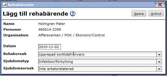När en medarbetare hamnar på rehabbevakningen skickas samtidigt ett mail till dig som ansvarig chef, med uppmaning om att du ska starta ett rehabärende för medarbetaren.