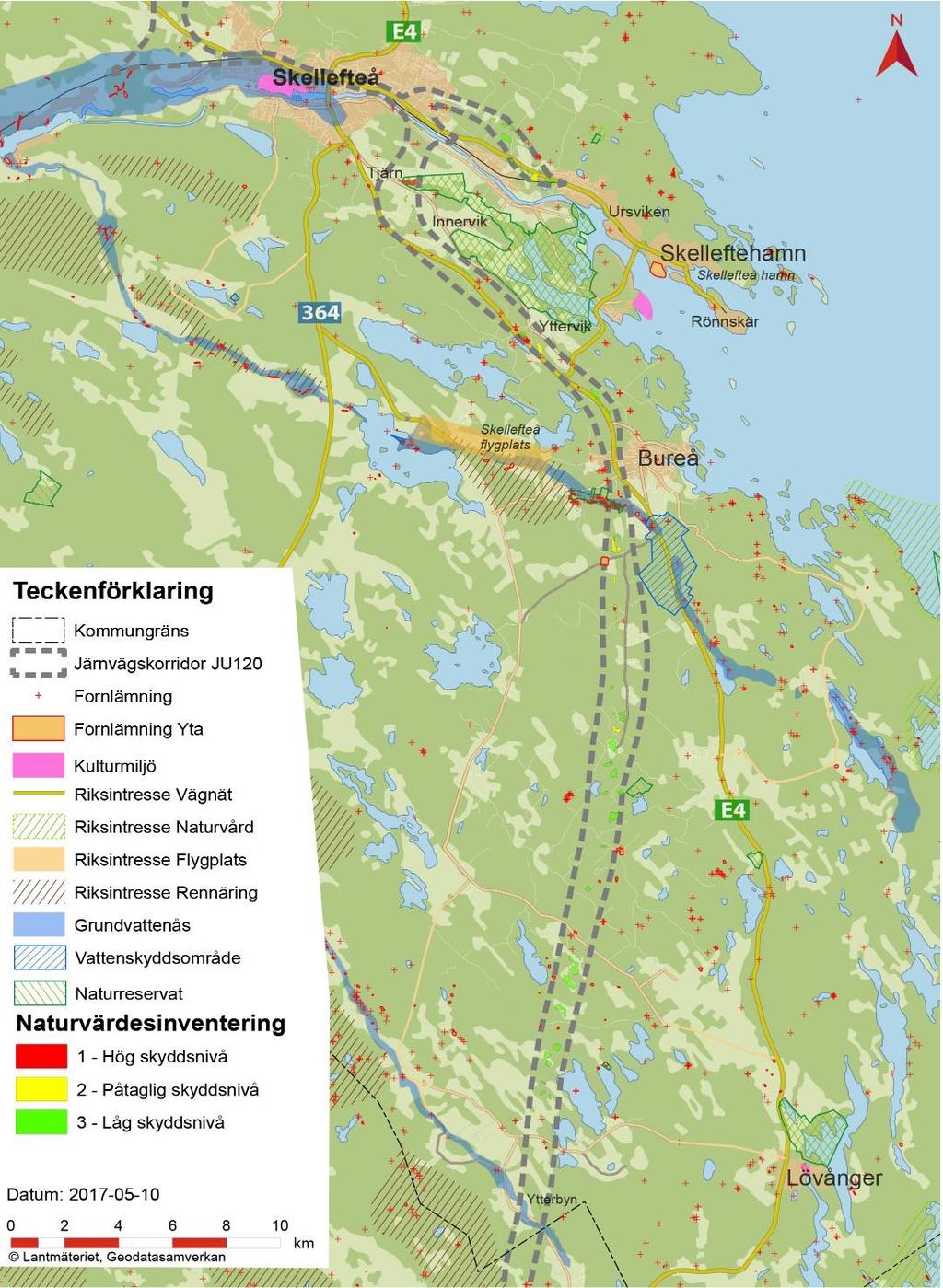 Kommungräns mot Robertsfors - Skellefteå C Korridor från tidigare utredningsskeden är grundförutsättning Ny järnväg upp till Skellefteå älv