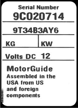 Anteckning v serienummer ALLMÄN INFORMATION Anteckn serienumret för frmtid bruk. För grntiändmål sk du fyll i det bifogde grntikortet eller registrer trollingmotorn på www.motorguide.com.