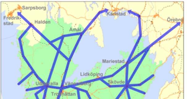 Prioriterade stråk enligt Regionalt trafikförsörjningsprogram för Västra Götalandsregionen.