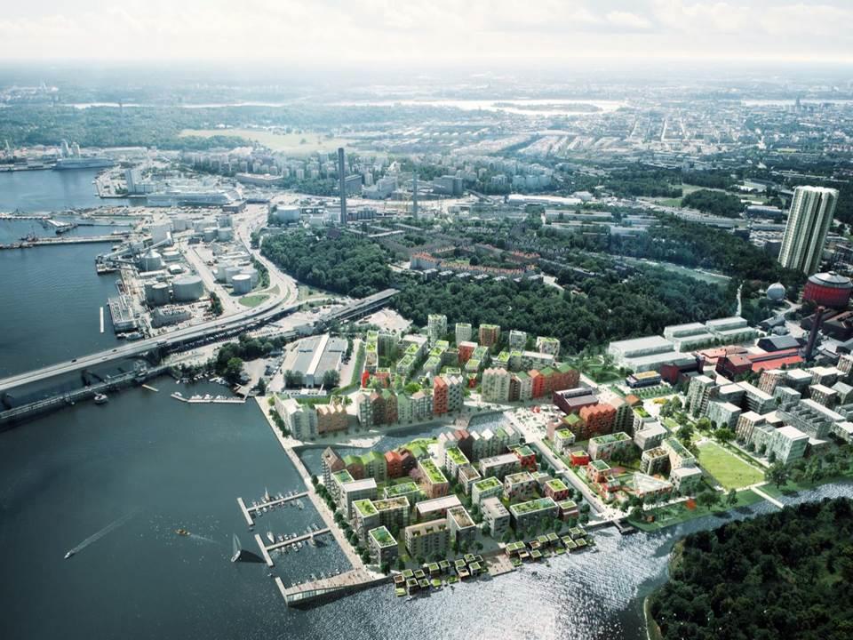Anvisningsområde Figur 3. Visionsbild från samrådet- Flygvy över Kolkajen och Ropsten, Norra pirkvarteret markerat. Bild ADEPT/Mandaworks 2016.