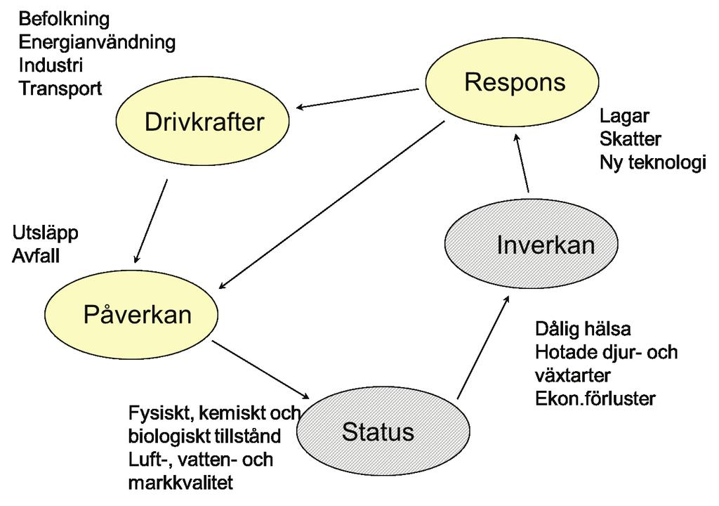 1.3 En konceptuell indikatormodell: DPSIR PRINCE använder sig utav en indikatormodell, kallad DPSIR, som utvecklades av OECD under tidigt 1990-tal och som Europeiska miljöbyrån, EEA vidareutvecklade