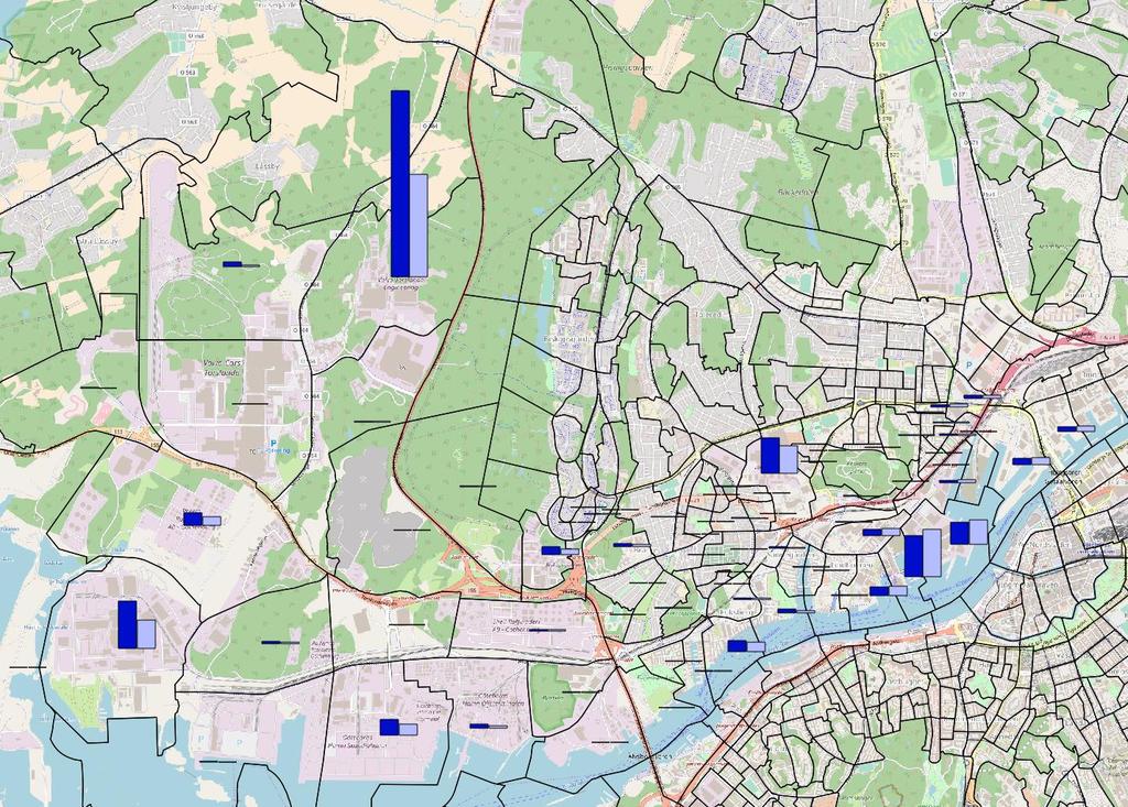 Karta över kollektivtrafikandelar jämfört mot bilresor (resor med bil inte antal bilar).