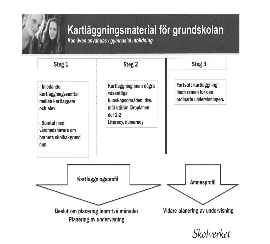 För ytterligare kartläggning i respektive skolämnen, steg 3, rekommenderar Skolverket att dessa genomförs av undervisande ämneslärare vid ansvarig hemskola.