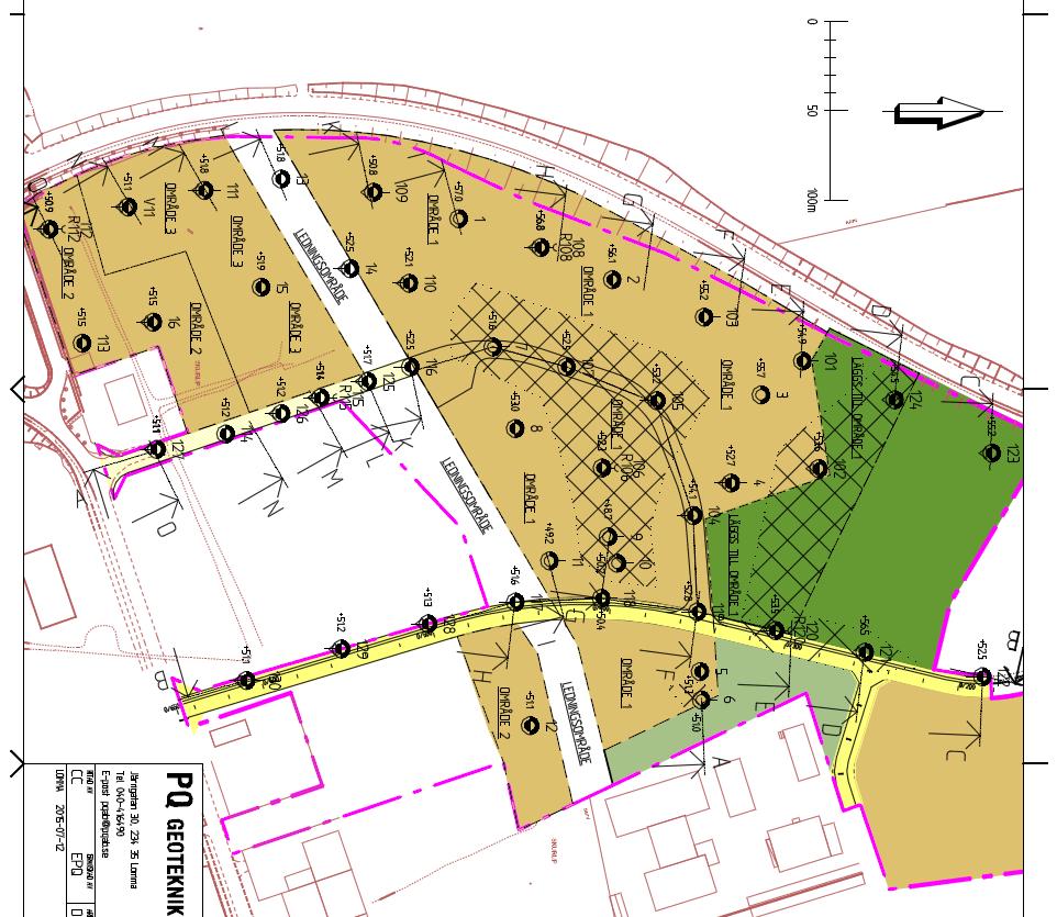 Planbeskrivning 6 (10) Borrplan över västra industriområdet, planområdet markerat med blå ring.