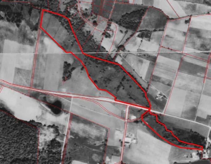 Flygbilden från år 1947 är tagen precis innan hävden av området upphörde. Området längst upp i norr användes troligen som åkermark.
