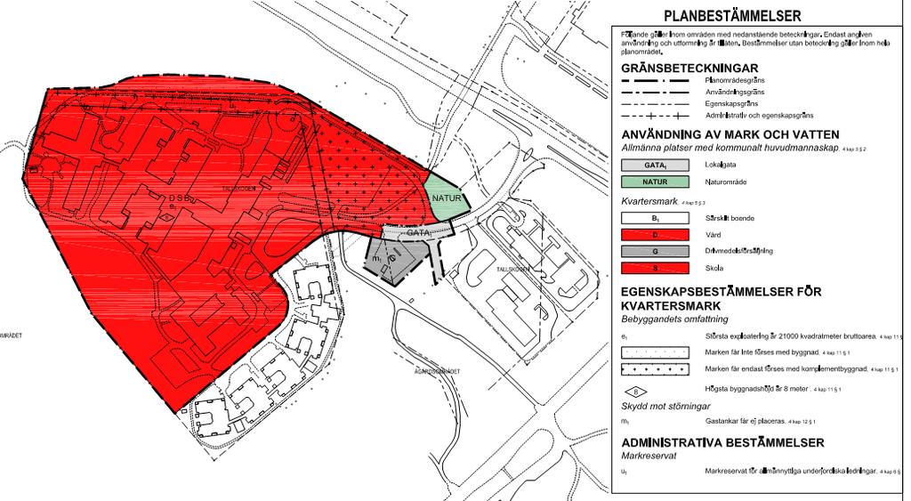 Figur 2.2. Tidigt utkast över föreslagen ny markanvändning för planområdet (Tallskogen 1 samt FordonsGas anläggning). (Källa: Lidköpings kommun).