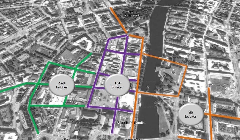 I zon 1 inventerades 164 butiker, zon 2 inventerades 148 butiker och i zon 3 60 butiker. Karlstad valdes som benchmarkstad som har totalt 400 butiker i sin stadskärna.