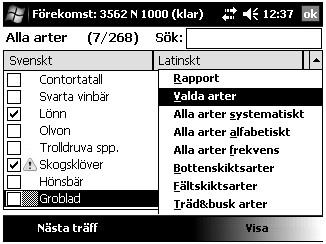 V1. Rutiner för markvegetationsbeskrivning Förekomst V.