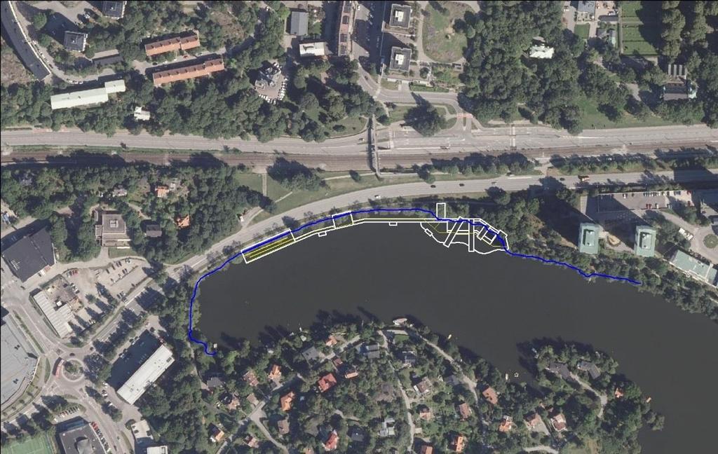 Figur 3:2 Översiktlig placering av bryggkonstruktion och skärmanläggning i Kyrkviken. 4.