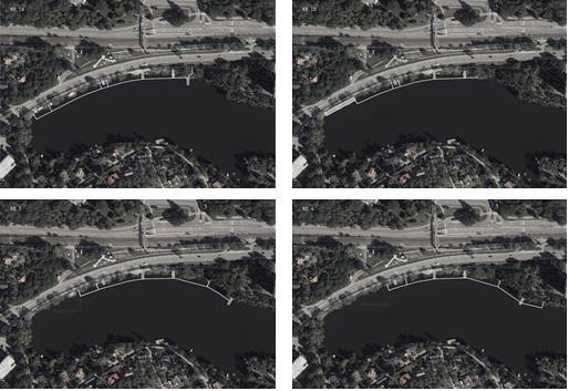 4.3 Utredningar placering i Kyrkviken För dagvattenanläggningen i Kyrkviken har 5 olika placeringar utretts; en skärmanläggning som ansluter från befintligt utlopp till Kyrkviken (alternativ 1a), en