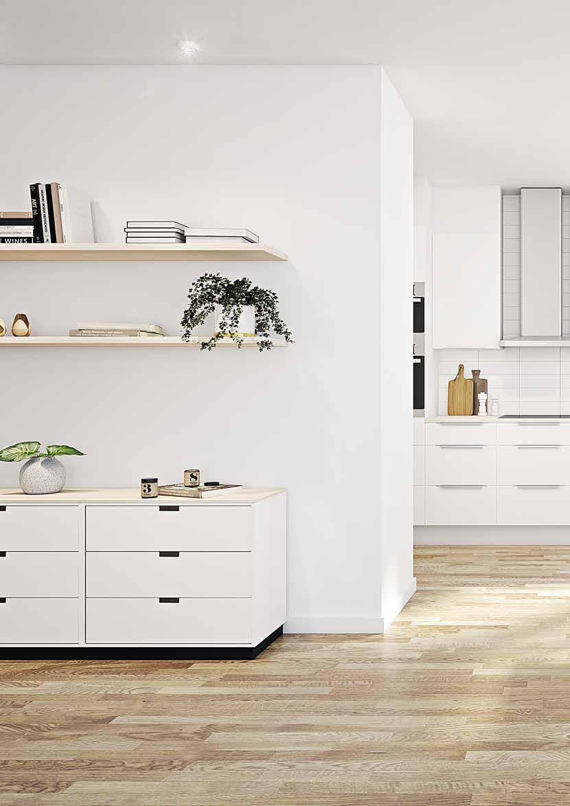 SPÄNNANDE LÖSNINAR Hus 201. Tillval: braskamin. Unika designgrepp Husen är ritade av Tengboms arkitekter exklusivt för Kimstad kyrkby. Det har gett utrymme för det lilla extra.