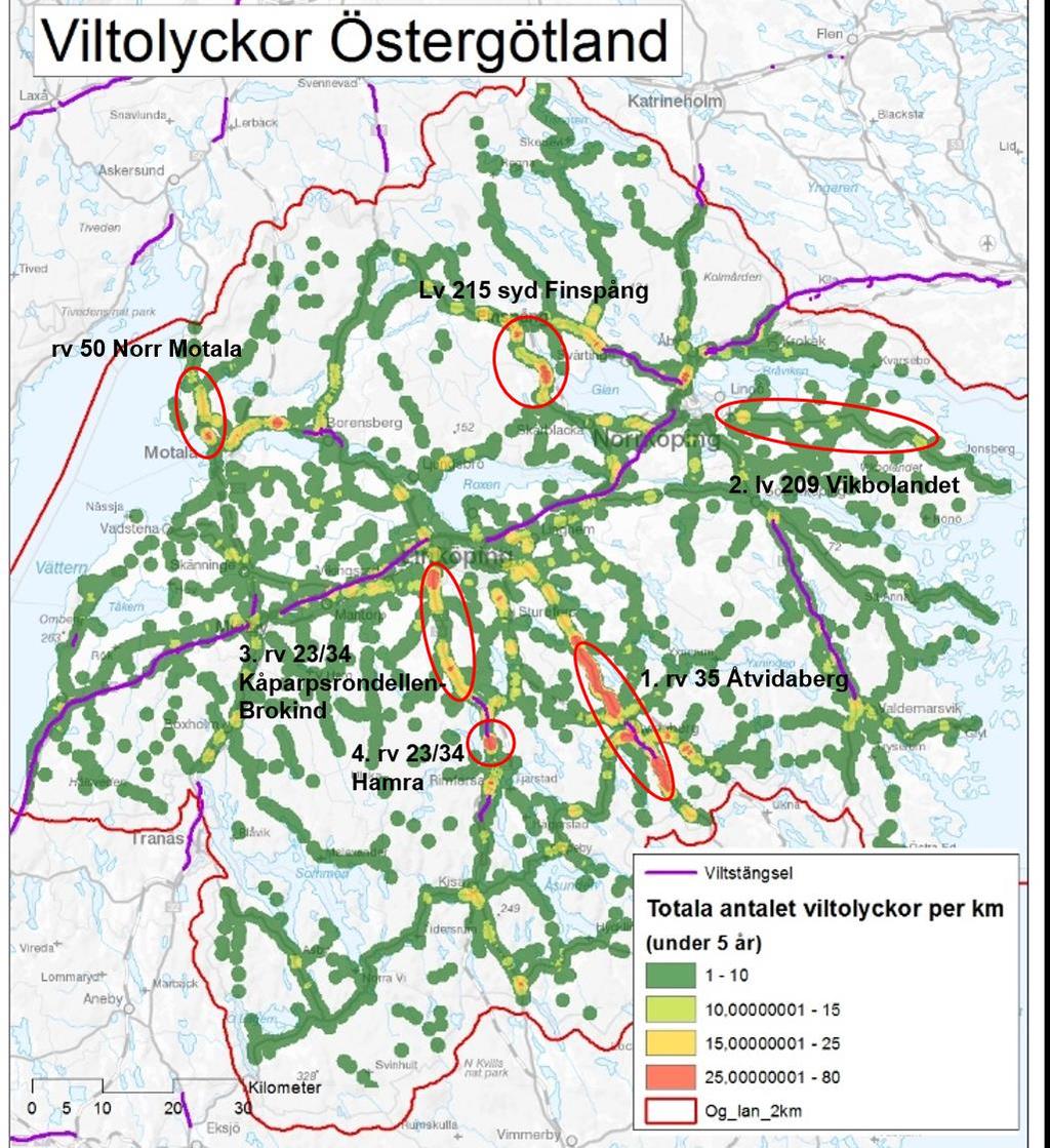 Inom Pilotprojekt Östergötland hanteras 4 st sträckor. Rv 50 Motala samt Lv215 syd Finspång analyserades aldrig inom pilotprojektet, främst pga tidsbrist/resursbrist.