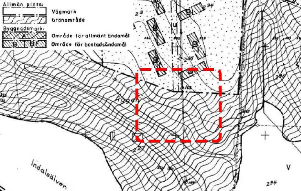 Detaljplaner Enligt gällande plan, Förslag till ändring och utvidgning av byggnadsplan för Äggen 19:2 M.fl. 1968-09-04 är området planlagt som allmän platsmark-grönområde (Se bild nedan).