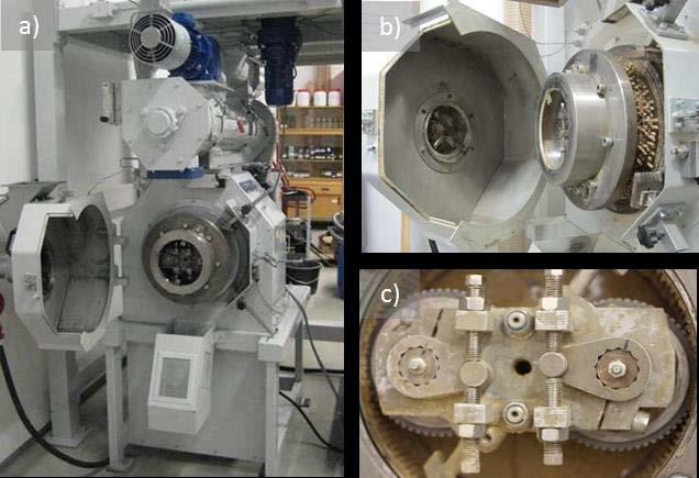 Pellets produktionsutrustning Using a ring die (press channel specifics: diameter = 6mm, length = 30mm) after prior conditioning the raw material to a water content of 12-16%.