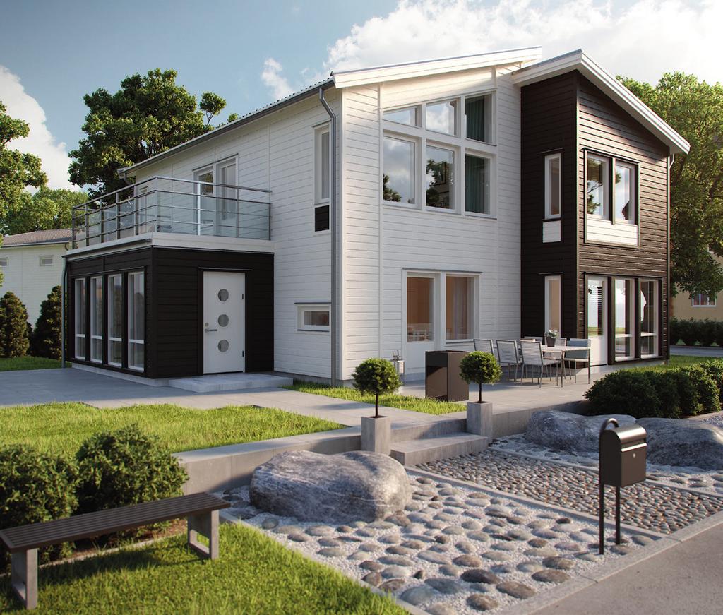 GRÖNSKÄR 2 PLANSHUS MED PULPETTAK, 171 M 2 HUSFAKTA De förskjutna huskropparna ger Grönskär en speciell karaktär tillsammans med ett modernt uttryck med flera stora fönsterpartier.