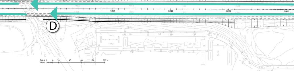 1.5.2. Beräkningspunkt C och D Norrgående körfält avvattnas mot längsgående dike öster om E22 mellan sektion 0/480 och 1/150 (beräkningspunkt D).