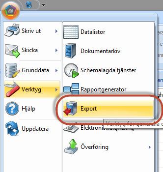 Det format som ingår i denna första version är möjligheten att exportera datalistor