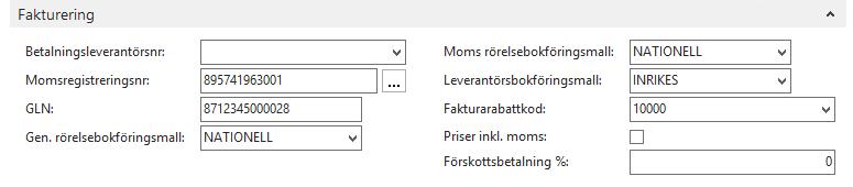 Fältförklaring fliken Betalningar: Fält Betalningsvillkorskod Prioritet Ange det betalningsvillkor som ska gälla för leverantören Här kan du skriva in ett nummer som motsvarar leverantörens prioritet.