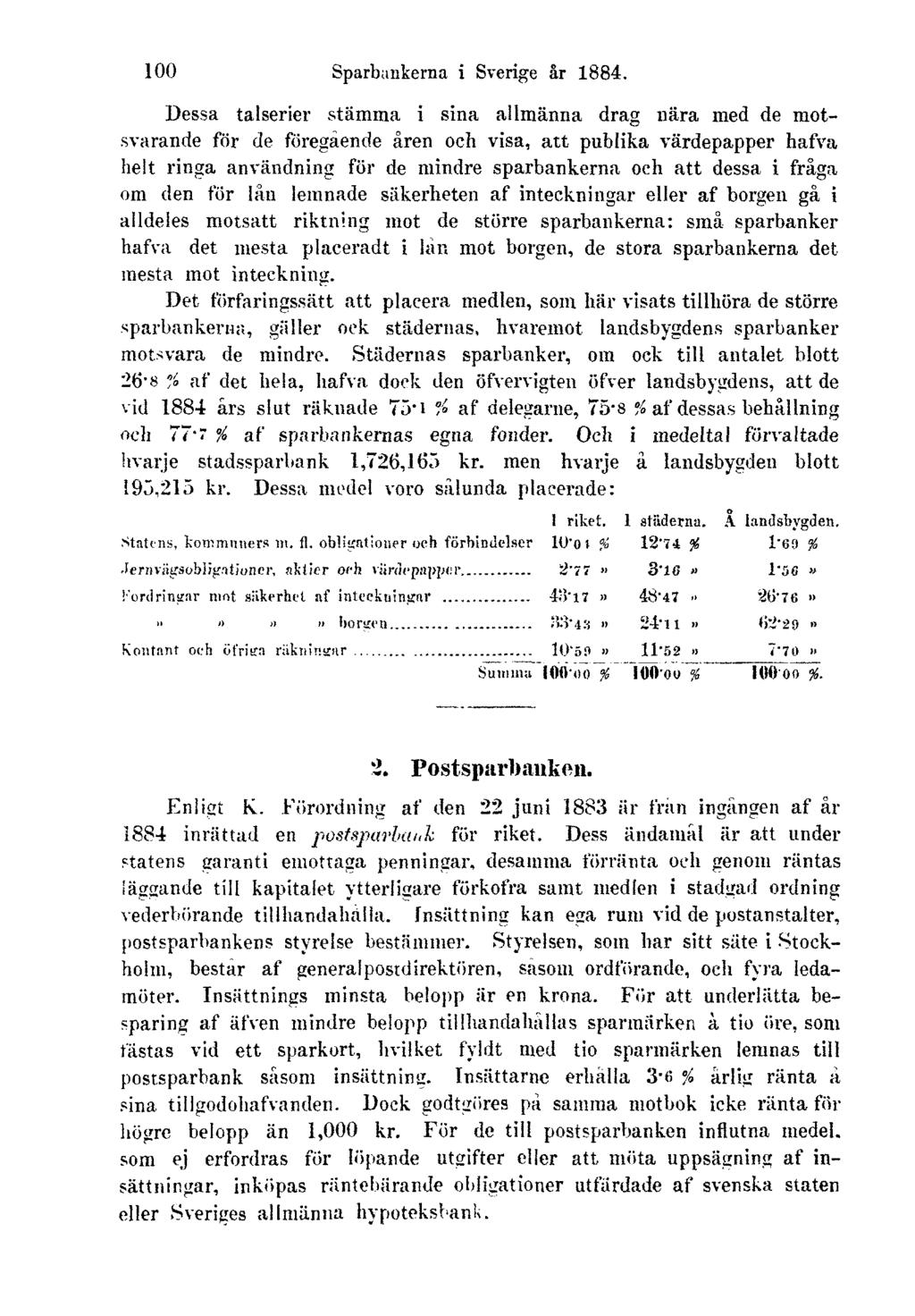 100 Sparbankerna i Sverige år 1884.